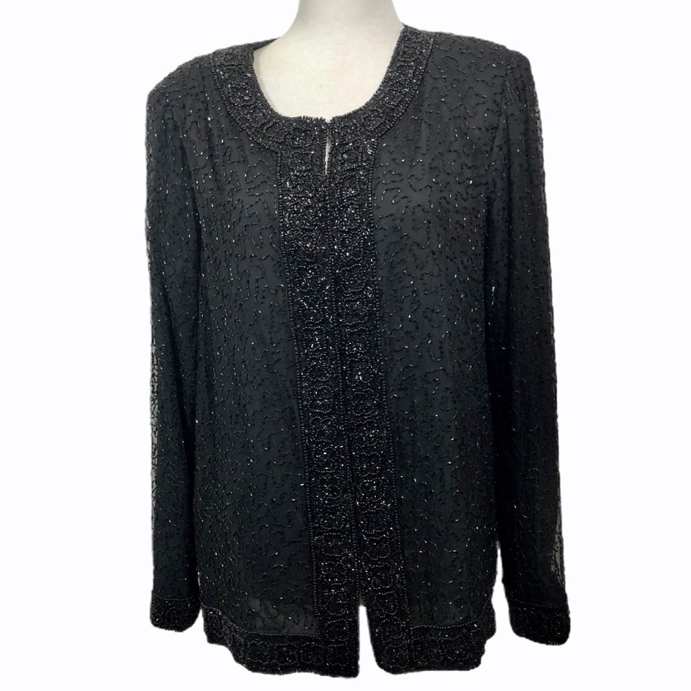 Vintage Laurence Kazar Jacket 100% Silk Beaded Evening Top XL